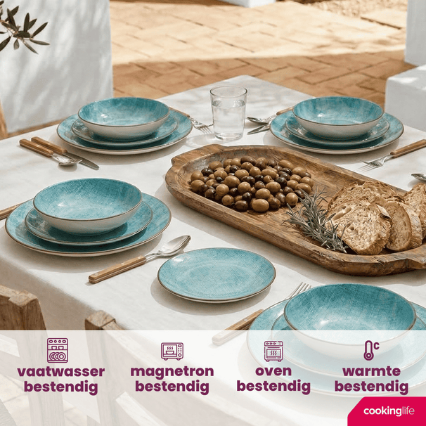 Cookinglife Serviesset Ibiza Porselein 24-delig / 8 personen - 8 dinerborden, 8 ontbijtborden en 8 diepe borden