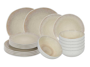 Cookinglife Serviesset Nola Sand reactive glaze 18-delig / 6 personen - 6 dinerborden, 6 ontbijtborden en 6 kommen