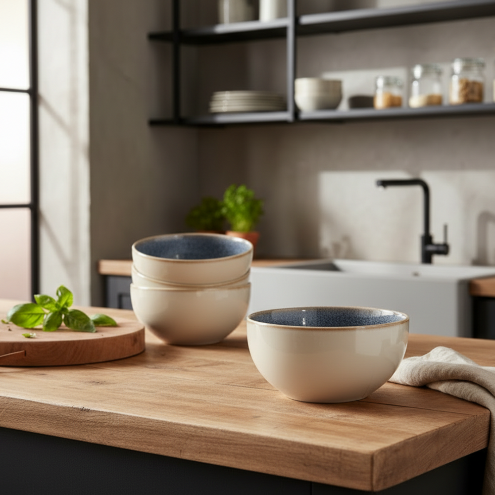 Cookinglife Serviesset Serene Blue 12-delig / 4 personen - 4 dinerborden, 4 ontbijtborden en 4 kommen