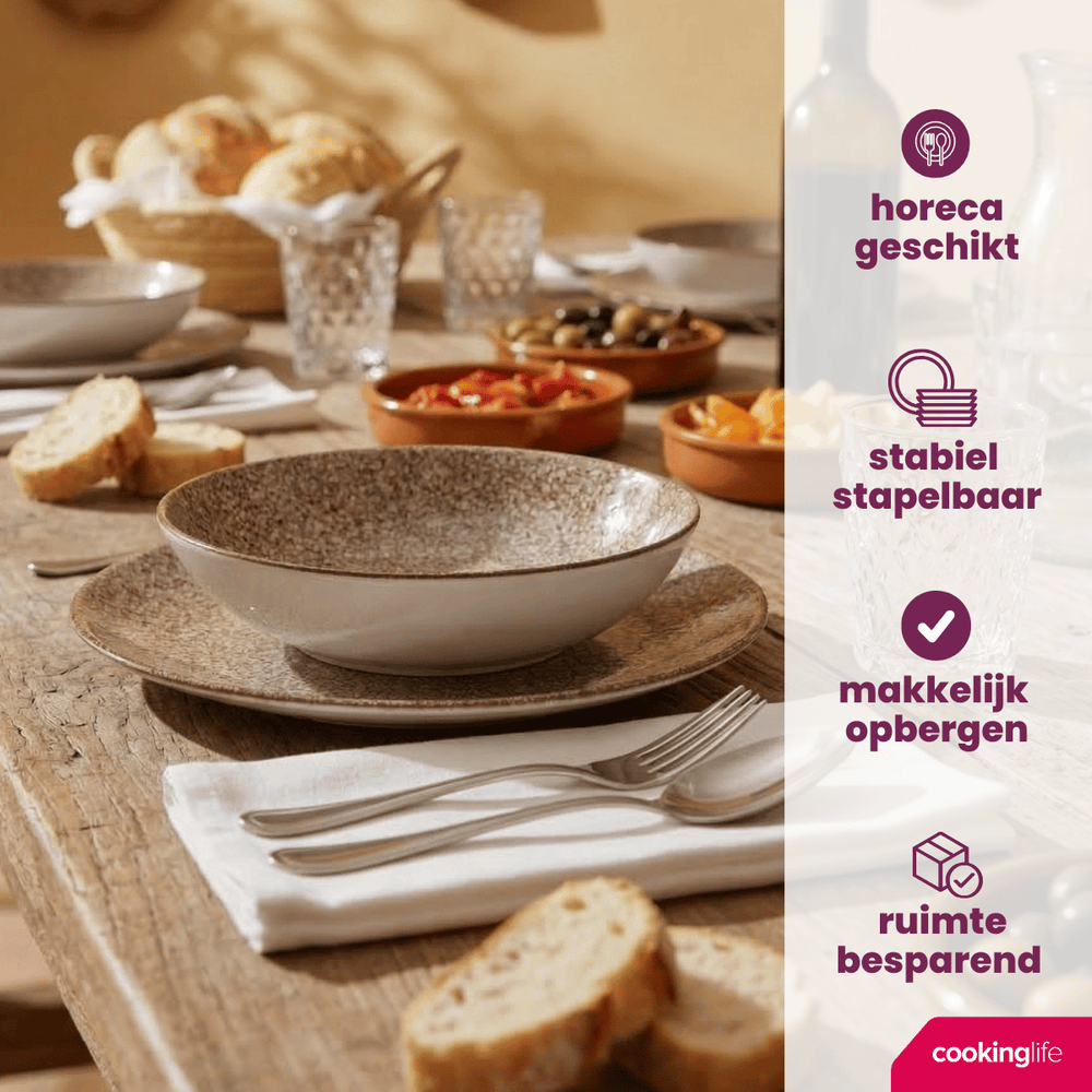 Cookinglife Serviesset Tela Bruin Porselein 12-delig / 4 pesonen - 4 dinerborden, 4 ontbijtborden en 4 diepe borden