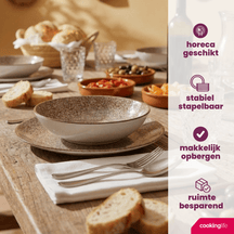 Cookinglife Serviesset Tela Bruin Porselein 12-delig / 4 pesonen - 4 dinerborden, 4 ontbijtborden en 4 diepe borden