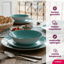 Cookinglife Serviesset Tela Groen Porselein 12-delig / 4 pesonen - 4 dinerborden, 4 ontbijtborden en 4 diepe borden
