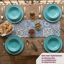 Cookinglife Serviesset Tela Groen Porselein 12-delig / 4 pesonen - 4 dinerborden, 4 ontbijtborden en 4 diepe borden