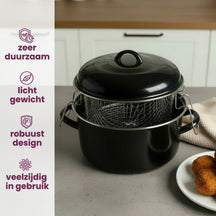 Cookinglife Oliebollenpan - Frituurpan - Braadpan - emaille - met mand - ø 24 cm / 4 liter