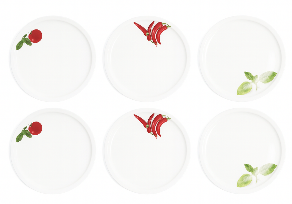 Cookinglife Pizzaborden Tomaat - Peper - Basilicum ø 30 cm - 6 stuks