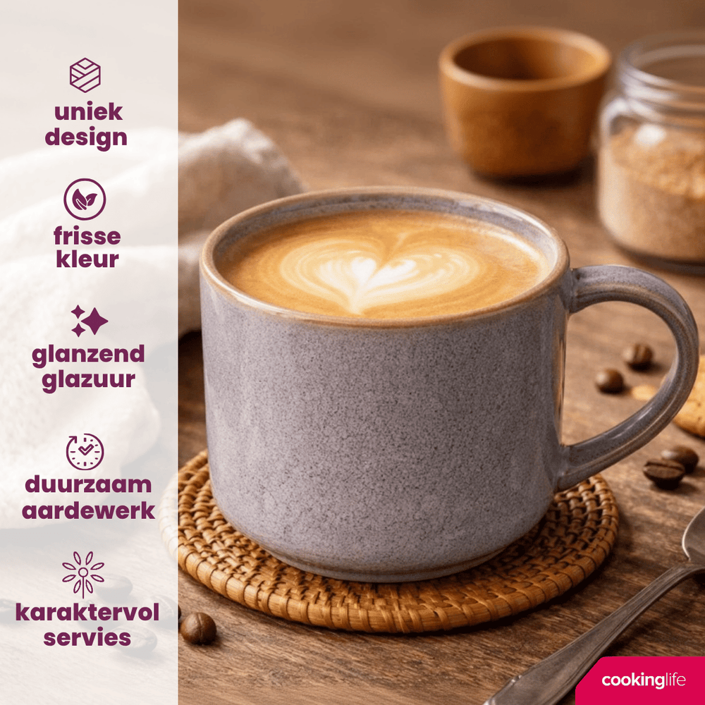 Cookinglife Koffiemokken Serene Blue 330 ml - Aardewerk - 4 stuks