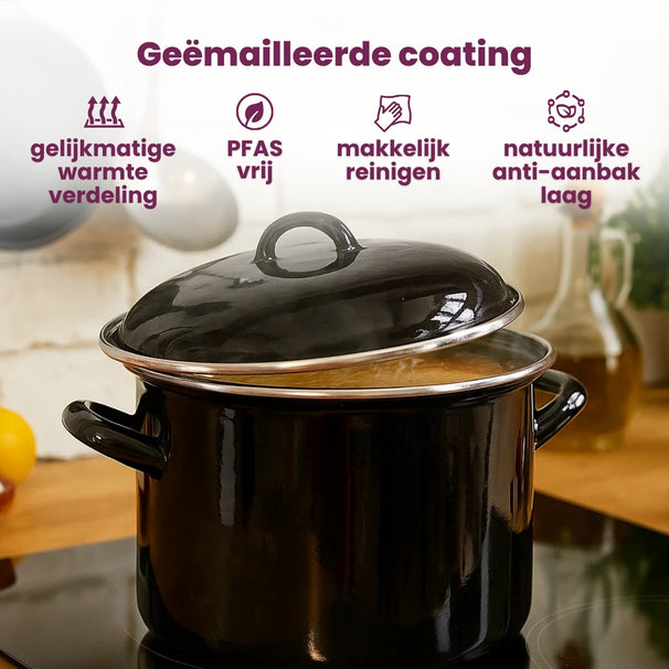 Cookinglife Soeppan - emaille - Zwart - ø 24 cm / 8 liter