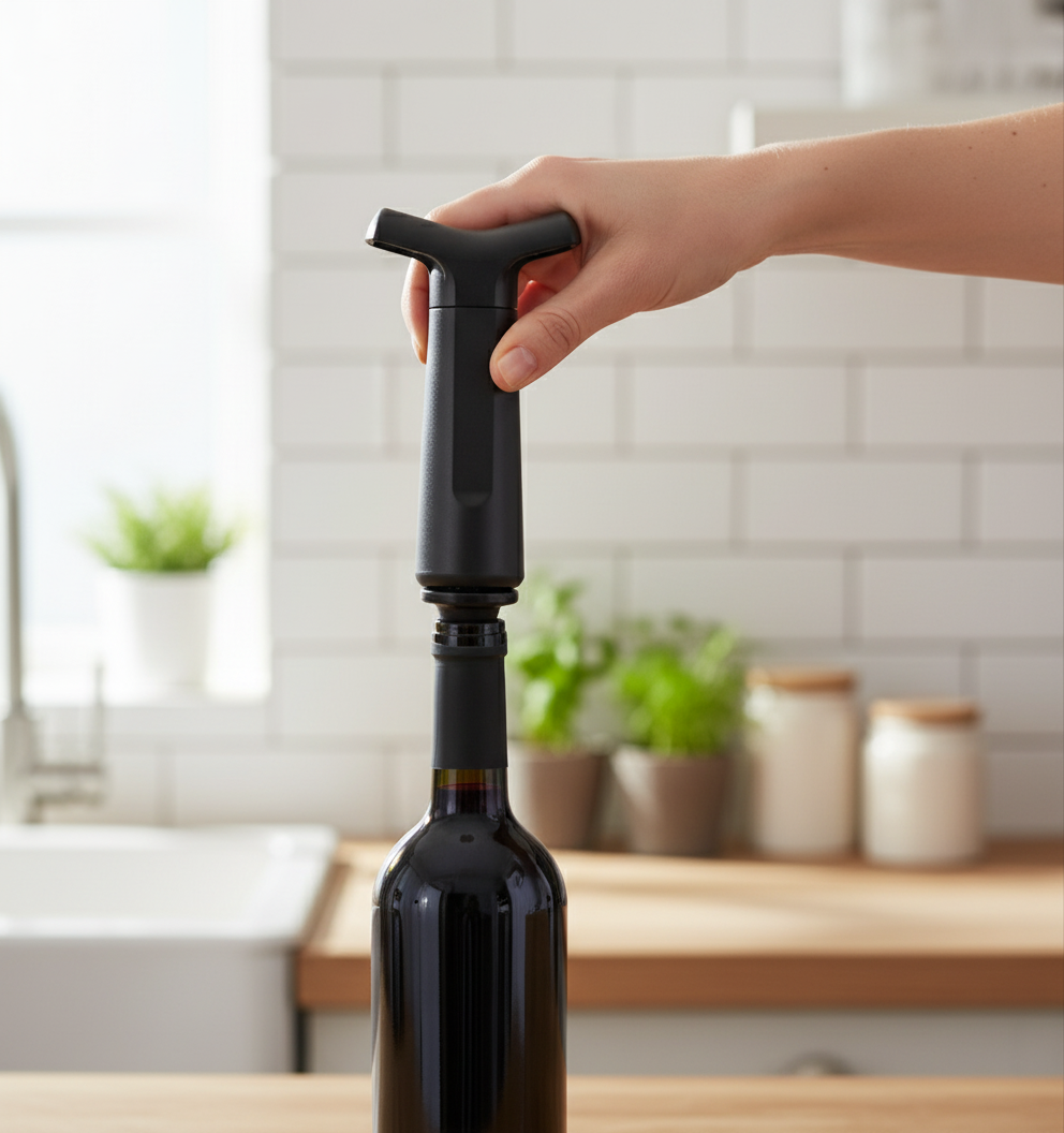 Cookinglife Wijn Vacuumpomp Met 2 Flessenstoppers Zwart