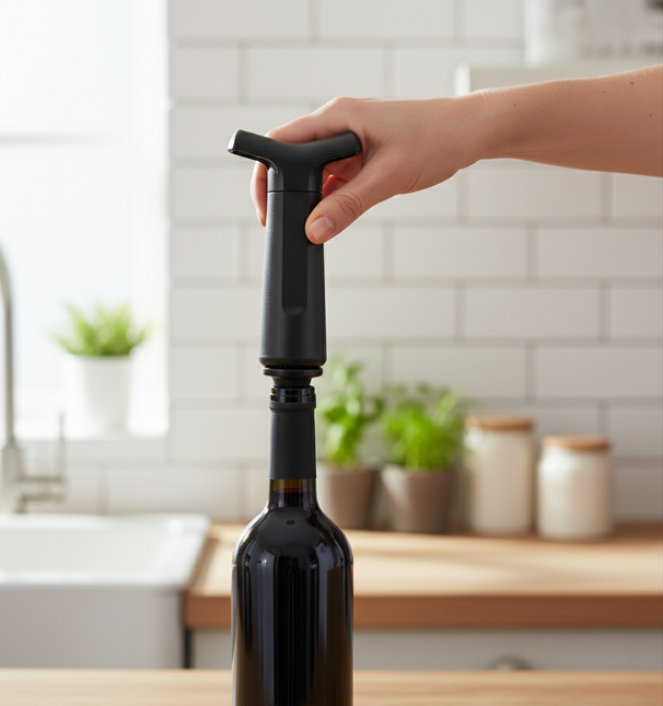 Cookinglife Wijn Vacuumpomp Met 2 Flessenstoppers Zwart