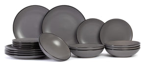 Cosy & Trendy Serviesset Speckle - Grijs 18-delig / 6 personen - 6 dinerborden, 6 diepe borden en 6 ontbijtborden