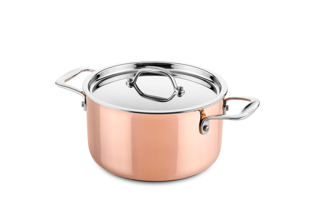 DUCQ Set de poêles (Poêle ø 20 / 20 / 24 cm + Casserole ø 16 cm + Poêle ø 28 cm + Poêle ø 26 cm) + Couvercles - Cuivre - Set 6 pièces