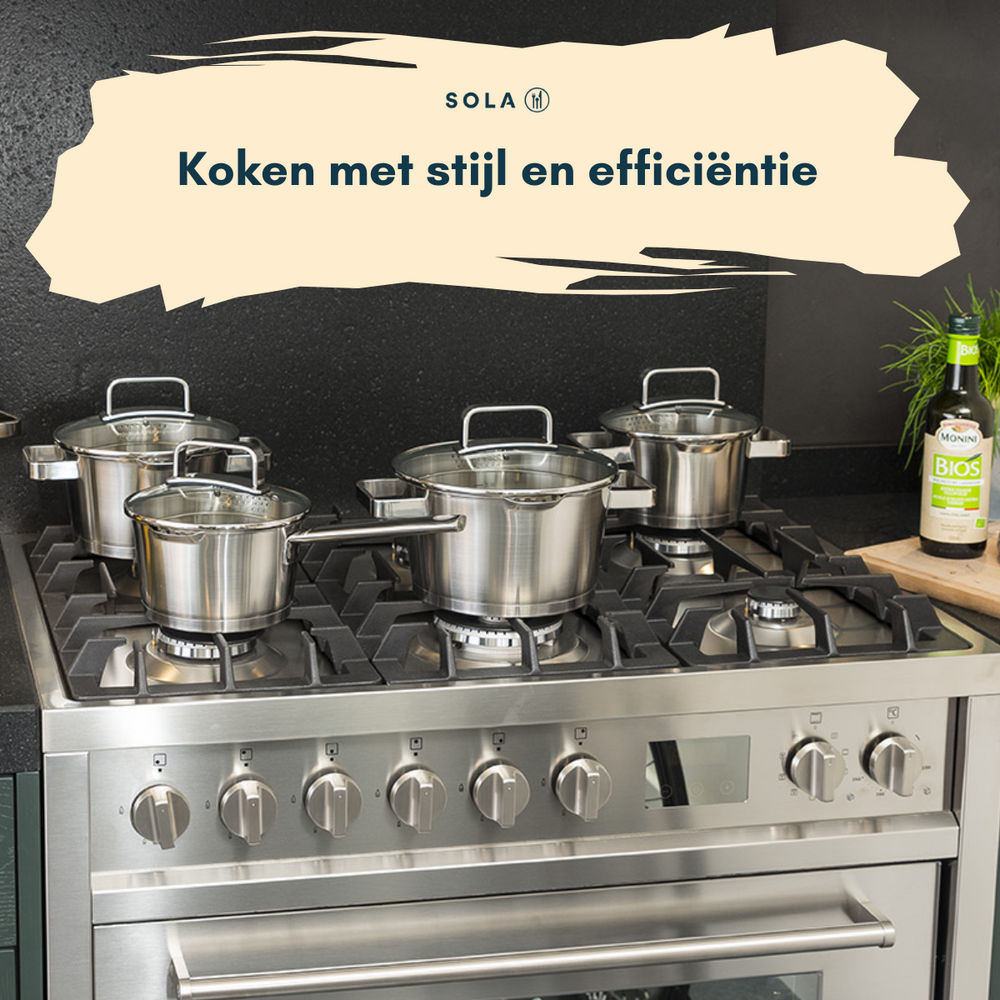 Sola Pannenset Diamond - RVS - Kookpan ø 16, 18, 20, 24 cm & Steelpan ø 16 cm - Inductie geschikt - 5 Delig