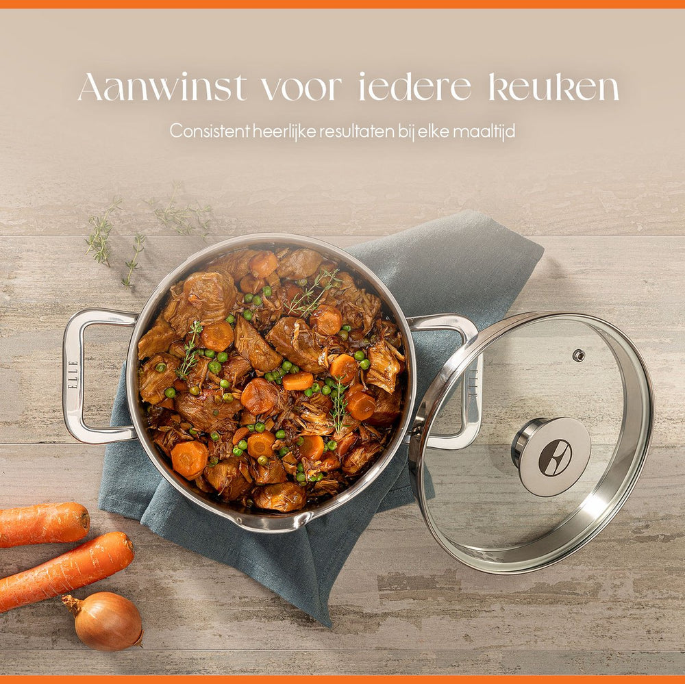 ELLE Gourmet Classique Kookpan met Deksel - Ø 18 cm  - RVS