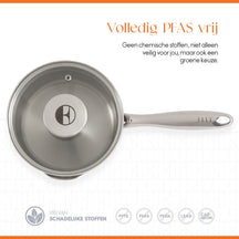 ELLE Gourmet Classique Steelpan met Deksel - Ø 16cm  - Zonder anti-aanbaklaag - RVS