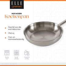 ELLE Gourmet Moderne Koekenpan - Ø 24 cm  - Zonder anti-aanbaklaag - RVS