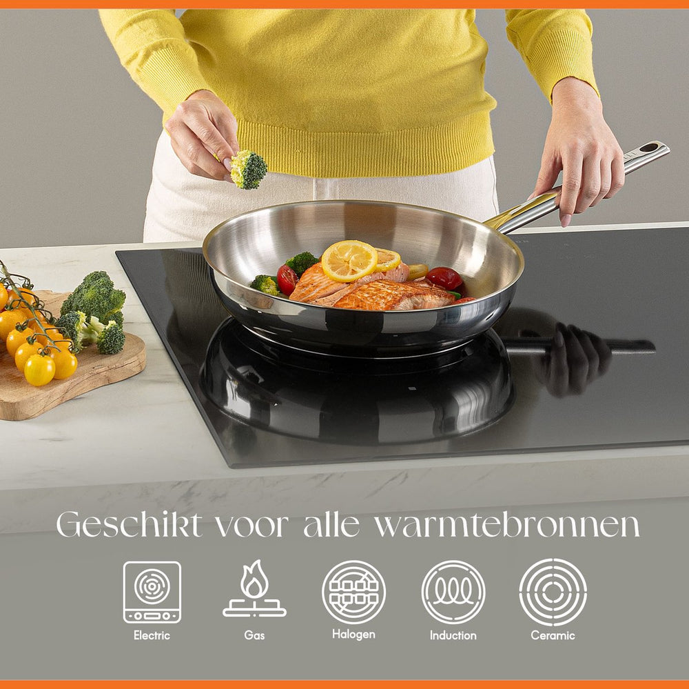 ELLE Gourmet Moderne Koekenpan - Ø 24 cm  - Zonder anti-aanbaklaag - RVS