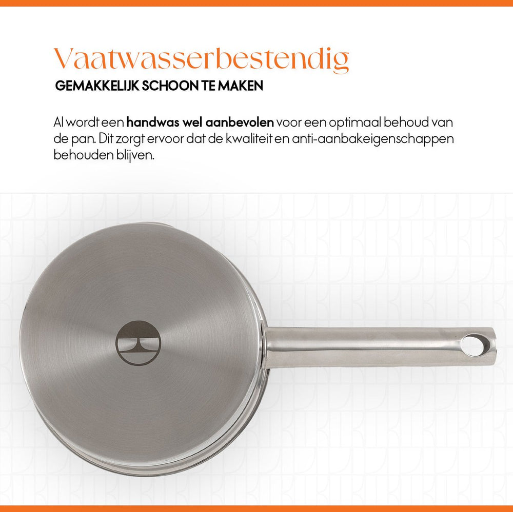 ELLE Gourmet Moderne Steelpan met Deksel - Ø 16 cm  - Zonder anti-aanbaklaag - RVS