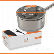 ELLE Gourmet Moderne Steelpan met Deksel - Ø 16 cm  - Zonder anti-aanbaklaag - RVS