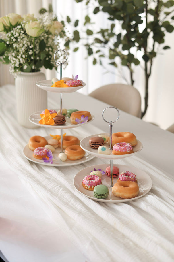 Cookinglife Etagère Porselein 2-laags ø 17 & 21 cm - Serveertoren voor Hapjes en Desserts