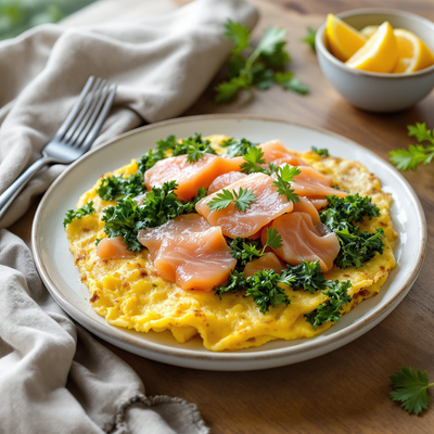 Omelet met boerenkool en zalm