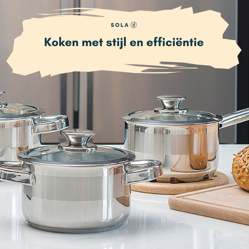 Sola Pannenset Furore - RVS - Kookpan ø 16, 18, 20 cm & Steelpan ø 16 cm - Inductie geschikt - 4 Delig