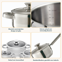 Sola Pannenset Furore - RVS - Kookpan ø 16, 18, 20 cm & Steelpan ø 16 cm - Inductie geschikt - 4 Delig