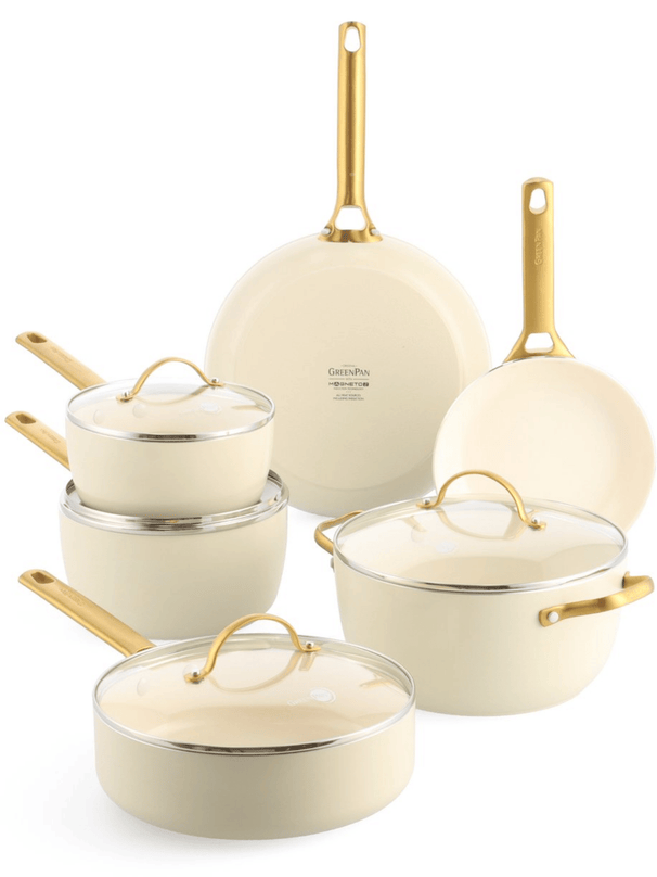GreenPan Pannenset Padova Reserve Cream White 6-delig - Keramische anti-aanbaklaag - Kookpan ø 24 cm, Steelpan ø 18, 20 cm, Koekenpan ø 20, 28 cm & Hapjespan ø 24 cm