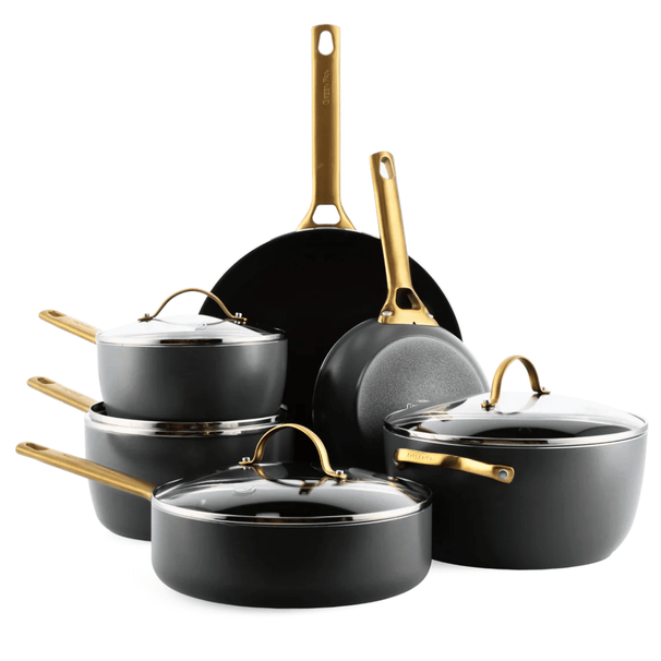 GreenPan Pannenset Padova Reserve Black 6-delig - Keramische anti-aanbaklaag - Kookpan ø 24 cm, Steelpan ø 18, 20 cm, Koekenpan ø 20, 28 cm & Hapjespan ø 24 cm