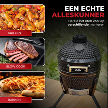 GrillX Kamado BBQ - 13 Inch - Inclusief Opberghoes - Barbecue Egg - Houtskool Barbecue - Zwart - Ø 27 cm