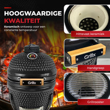 GrillX Kamado BBQ - 13 Inch - Inclusief Opberghoes - Barbecue Egg - Houtskool Barbecue - Zwart - Ø 27 cm