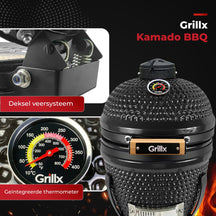 GrillX Kamado BBQ - 13 Inch - Inclusief Opberghoes - Barbecue Egg - Houtskool Barbecue - Zwart - Ø 27 cm