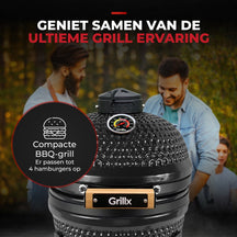 GrillX Kamado BBQ - 13 Inch - Inclusief Opberghoes - Barbecue Egg - Houtskool Barbecue - Zwart - Ø 27 cm