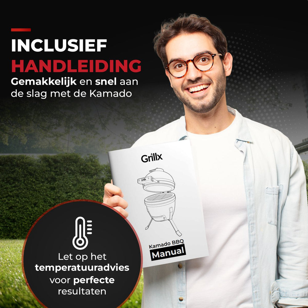 GrillX Kamado BBQ - 13 Inch - Inclusief Opberghoes - Barbecue Egg - Houtskool Barbecue - Zwart - Ø 27 cm