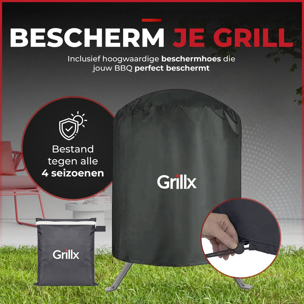 GrillX Kamado BBQ - 13 Inch - Inclusief Opberghoes - Barbecue Egg - Houtskool Barbecue - Zwart - Ø 27 cm