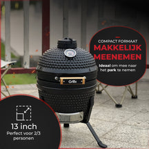 GrillX Kamado BBQ - 13 Inch - Inclusief Opberghoes - Barbecue Egg - Houtskool Barbecue - Zwart - Ø 27 cm