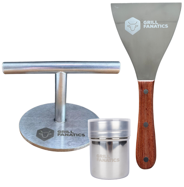 Grill Fanatics Smashburger Kit / Smashburger Press, BBQ Spatel & Rub Shaker