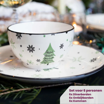 Cookinglife Serviesset - Kerstservies - Aardewerk - Groen 18-delig / 6 personen
