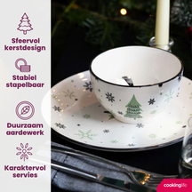 Cookinglife Serviesset - Kerstservies - Aardewerk - Groen 18-delig / 6 personen