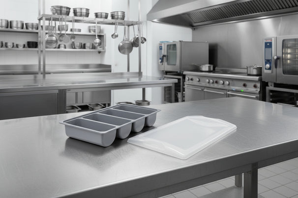 Hendi Bestekbak 4-Vaks GN 1/1 + Deksel - Grijs