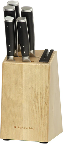 Bloc à couteaux KitchenAid Gourmet Bois de Bouleau - 6 pièces - Aiguiseur de couteaux intégré