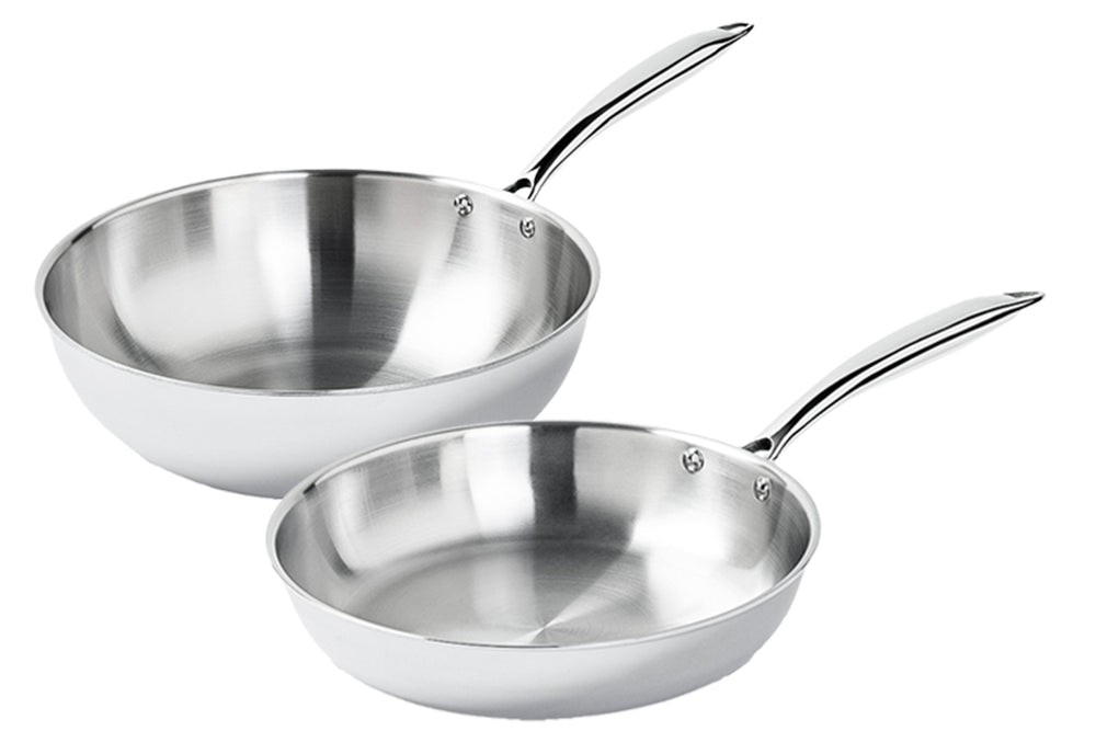 Cookinglife Pannenset - TriPly RVS - Koekenpan 28 cm + Wok 28 cm - zonder anti-aanbaklaag