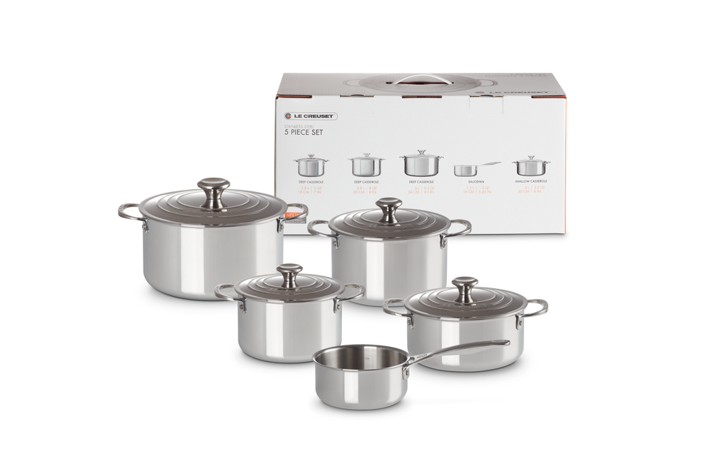 Set de Poêles Signature Le Creuset 5 pièces - Inox -Induction - 4 poêles + Casserole - comprenant 4 couvercles