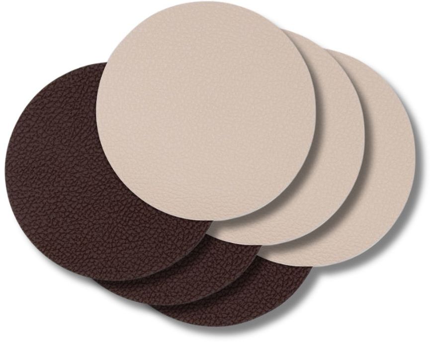 Jay Hill Coasters - Cuir végétalien - Marron / Sable - double face - ø 10 cm - 6 Pièces