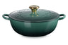 Le Creuset Braadpan Marmite met Goudkleurig Knop - Holly Christmas - Artichaut Groen - ø 26 cm / 4.1 Liter