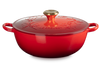 Le Creuset Poêle Marmite avec Bouton Doré - Houx Noël - Rouge Cerise - ø 26 cm / 4,1 Litre