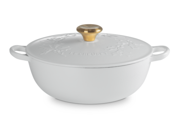 Le Creuset Poêle Marmite avec Bouton Doré - Holly Christmas - Blanc - ø 26 cm / 4,1 Litre