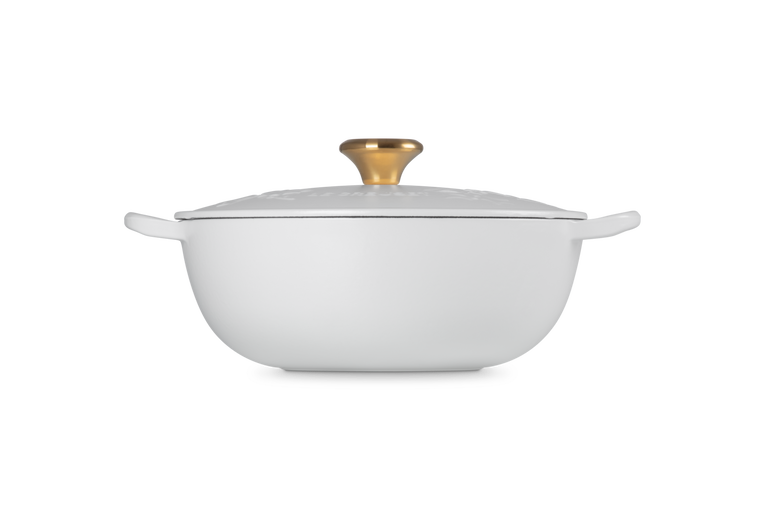 Le Creuset Poêle Marmite avec Bouton Doré - Holly Christmas - Blanc - ø 26 cm / 4,1 Litre