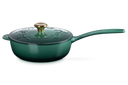 Le Creuset Casserole en Fonte - Bouton Doré - Houx de Noël - Vert Artichaut - ø 21 cm / 2 Litre