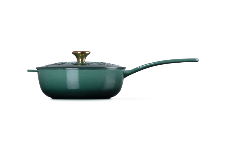 Le Creuset Casserole en Fonte - Bouton Doré - Houx de Noël - Vert Artichaut - ø 21 cm / 2 Litre