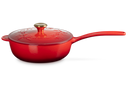 Le Creuset Casserole en Fonte - Bouton Doré - Houx Noël - Rouge Cerise - ø 21 cm / 2 Litre